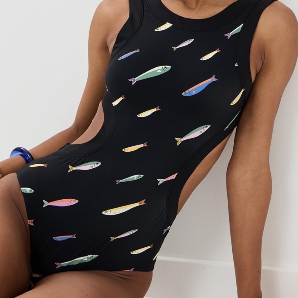 STAUD Dolce Black One-Piece Swim Suit in Pop Sardines
